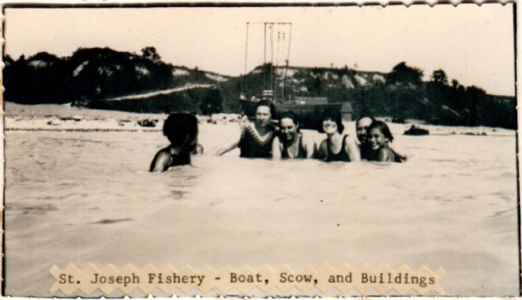 St. Joseph Fishery - Boat, Scow, and Buildings